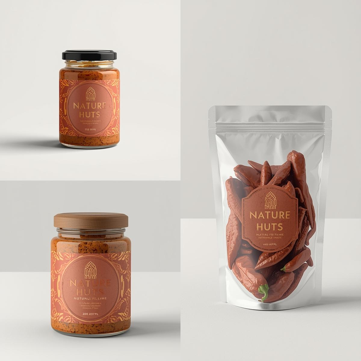 Red chili flakes in transparent packaging, vibrant red color with visible chili pieces, clean white background, professional food photography for S.D. Food Products